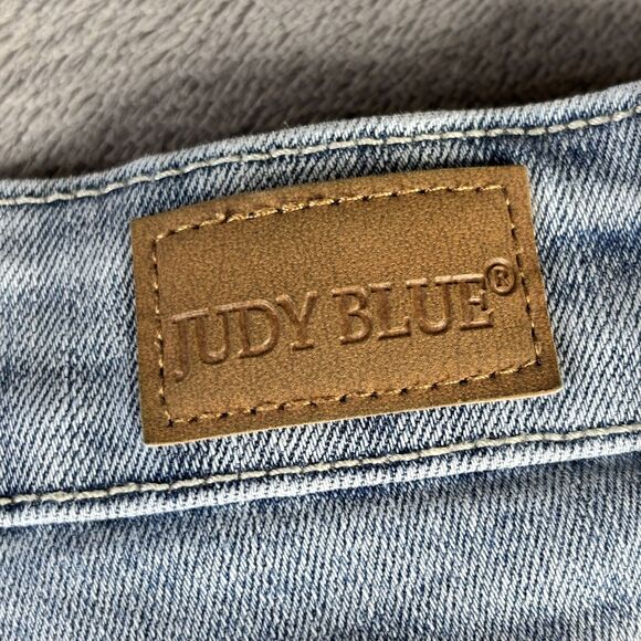 Judy Blue Jeans Womens 13 Distressed Skinny Light Wash Denim Lace Patch Ripped - Picture 6 of 14